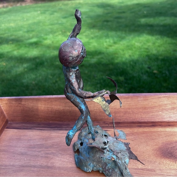 Malcom Moran Boy with Birds Bronze Tabletop Sculpture - Mid-Century MCM - Picture 6 of 10